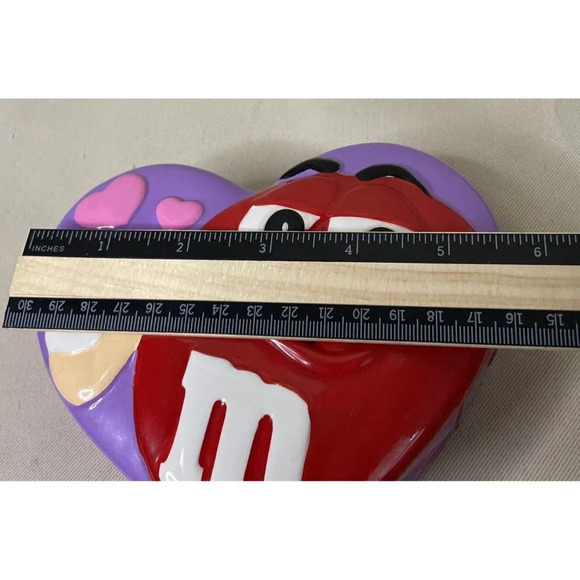 M&M Ceramic Heart Shaped Candy Dish Red Purple Trinket Box Valentine's Day - Picture 8 of 9